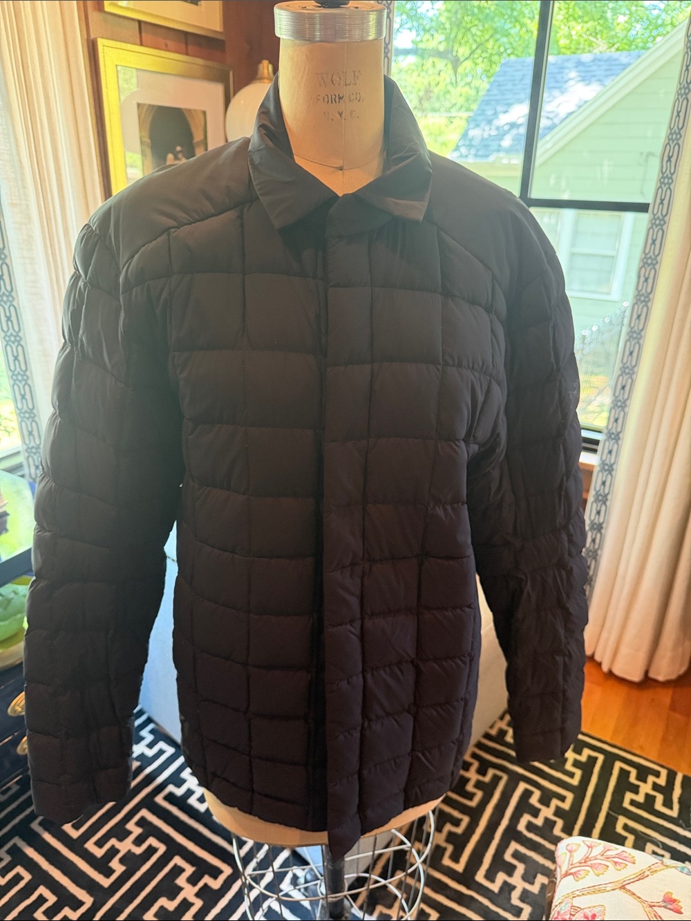 Men's Black Quilted Puffer Jacket with Stand Collar
